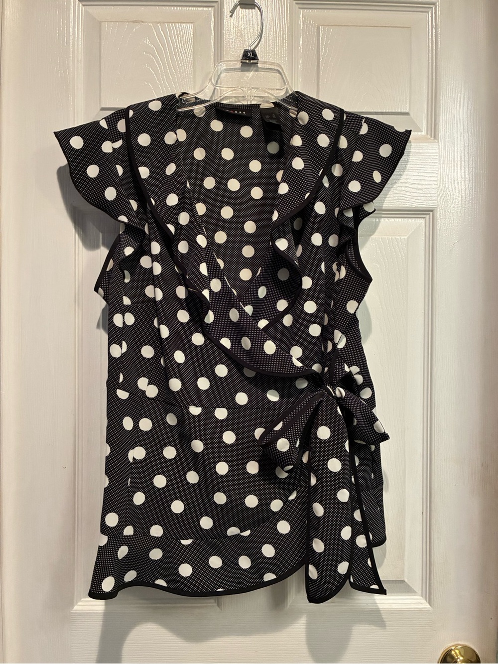 Polka Dot Wrap Ruffle Top - Black & White